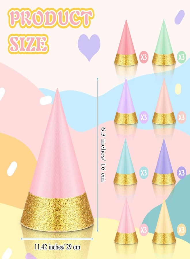 Sonwyoung 24 Pcs Colorful Party Hats for Kids Glitter Reusable Paper Hats for Baby Shower Birthday Party Decorations(Light, Macaron, Matte) - Image 2